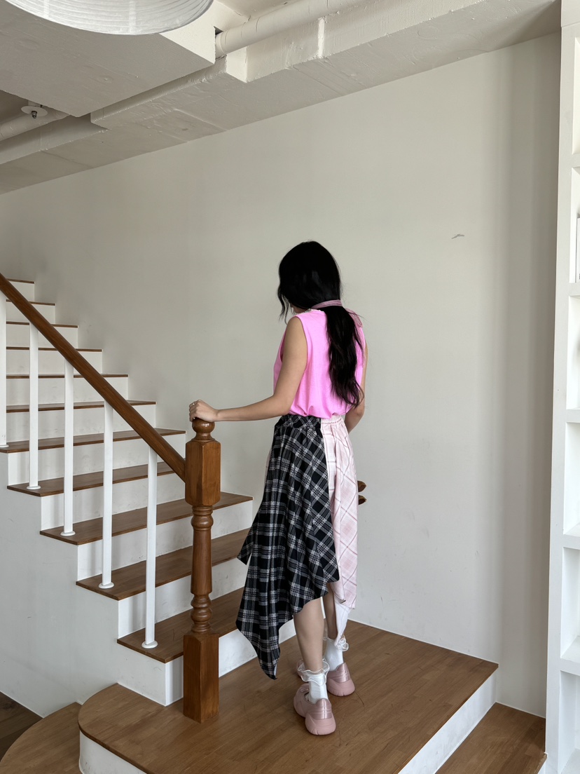 MAISONDEGLORY東大門實拍女裝新款熱賣休閑職業長裙格紋雪紡MAISON DE GLORY長裙