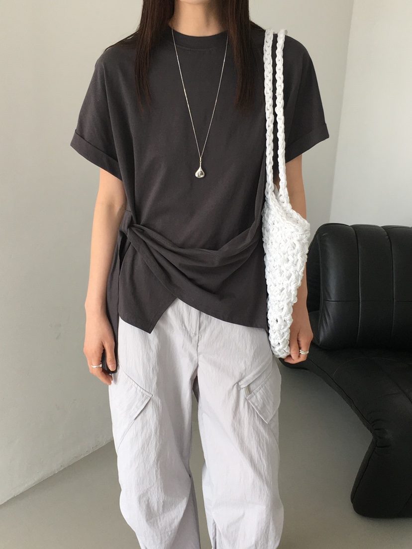 MONDAYMORING東大門實拍女士新品25春夏熱賣推薦休閑T恤腰帶MONDAYMORINGT恤