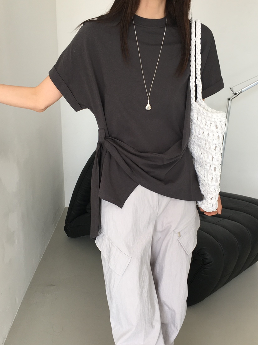 MONDAYMORING東大門實拍女士新品25春夏熱賣推薦休閑T恤腰帶MONDAYMORINGT恤