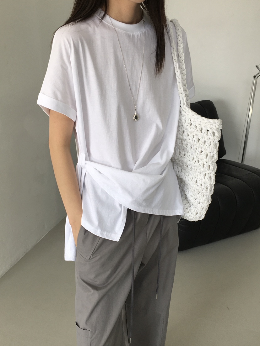 MONDAYMORING東大門實拍女士新品25春夏熱賣推薦休閑T恤腰帶MONDAYMORINGT恤