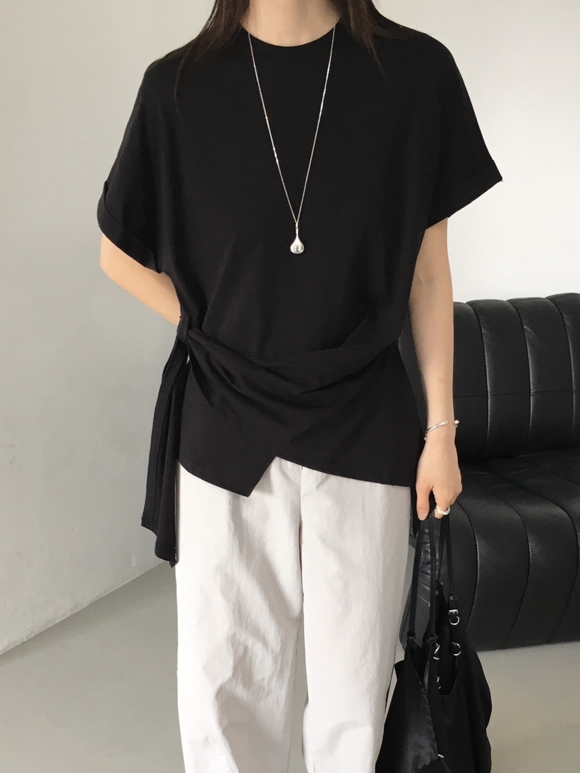 MONDAYMORING東大門實拍女士新品25春夏熱賣推薦休閑T恤腰帶MONDAYMORINGT恤