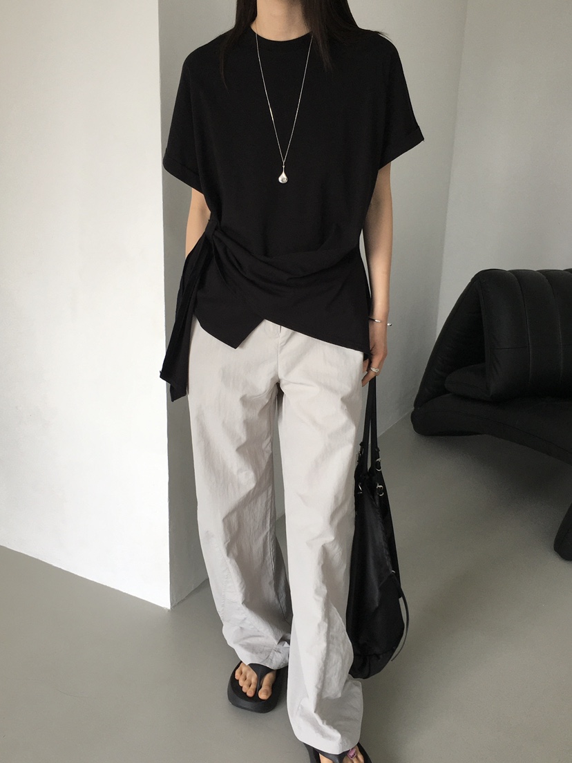MONDAYMORING東大門實拍女士新品25春夏熱賣推薦休閑T恤腰帶MONDAYMORINGT恤