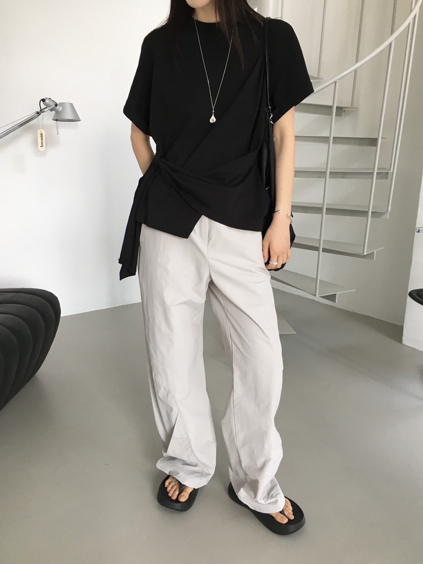 MONDAYMORING東大門實拍女士新品25春夏熱賣推薦休閑T恤腰帶MONDAYMORINGT恤
