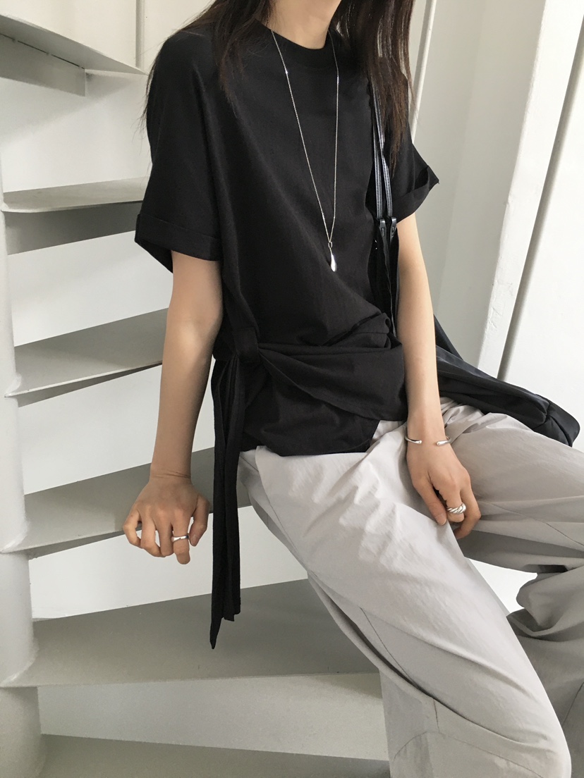 MONDAYMORING東大門實拍女士新品25春夏熱賣推薦休閑T恤腰帶MONDAYMORINGT恤