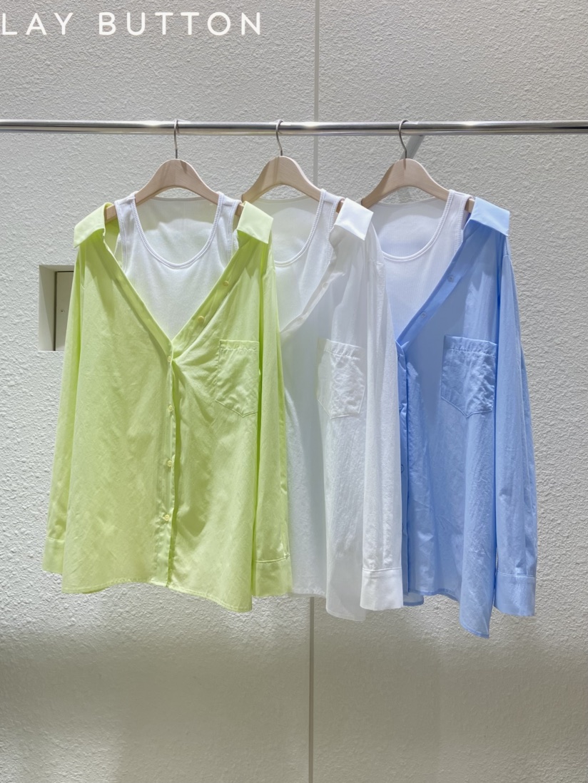 PLAYBUTTON-P韓國直郵㊣女裝新品時尚25春夏休閑襯衫蕾絲衫PLAYBUTTON襯衫/蕾絲衫