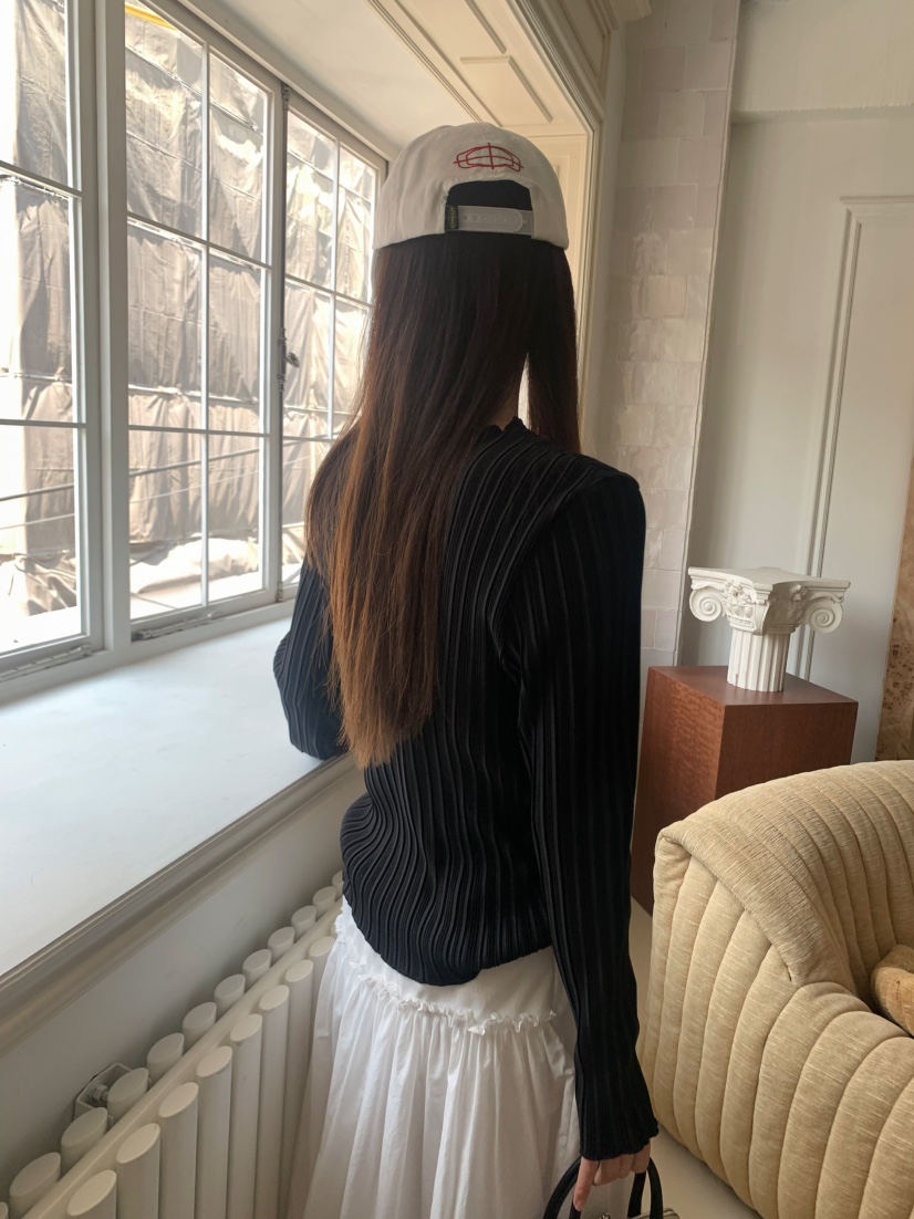 PEBBLE韓國直郵㊣女裝新款推薦熱賣休閑人氣25春夏長袖T恤褶皺PEBBLE/LAYER長袖T恤