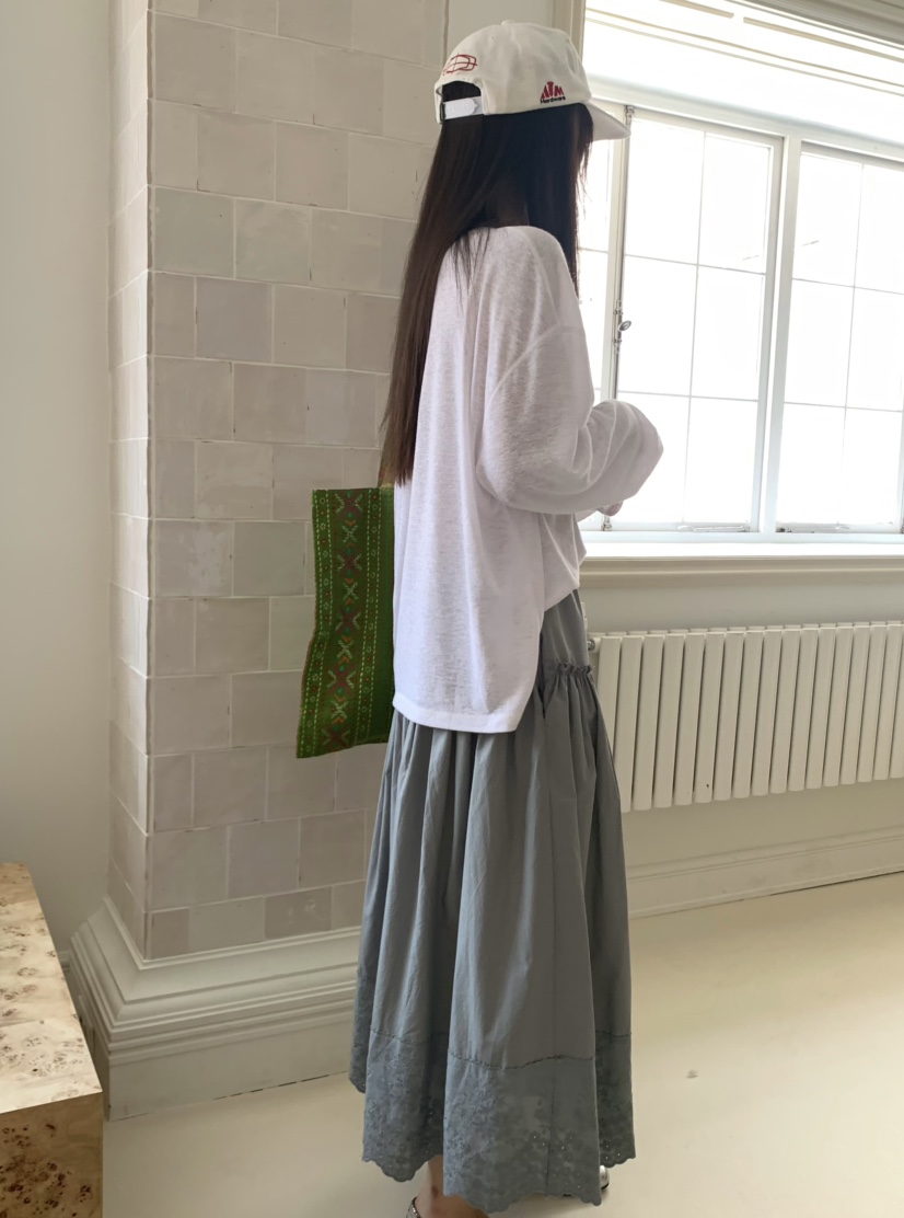 PEBBLE直郵韓國代購㊣女裝新款休閑推薦25春夏長袖T恤透明亞麻PEBBLE/LAYER長袖T恤