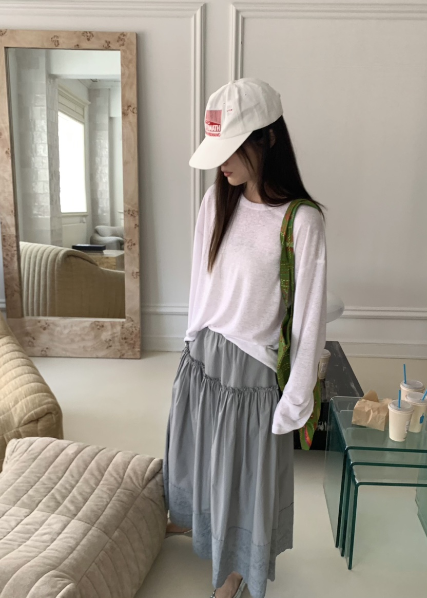PEBBLE直郵韓國代購㊣女裝新款休閑推薦25春夏長袖T恤透明亞麻PEBBLE/LAYER長袖T恤