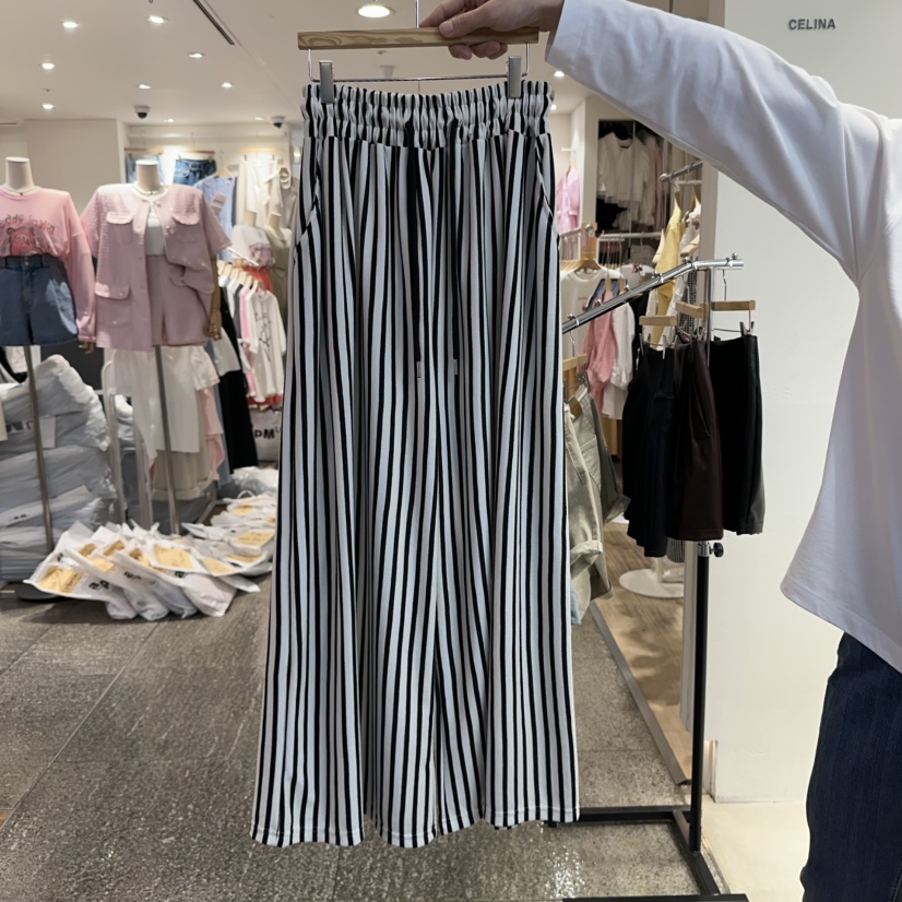 CELINA韓國直郵㊣女裝新品人氣推薦25春夏休閑熱賣休閑褲條紋CELI_NA休閑褲圖色2