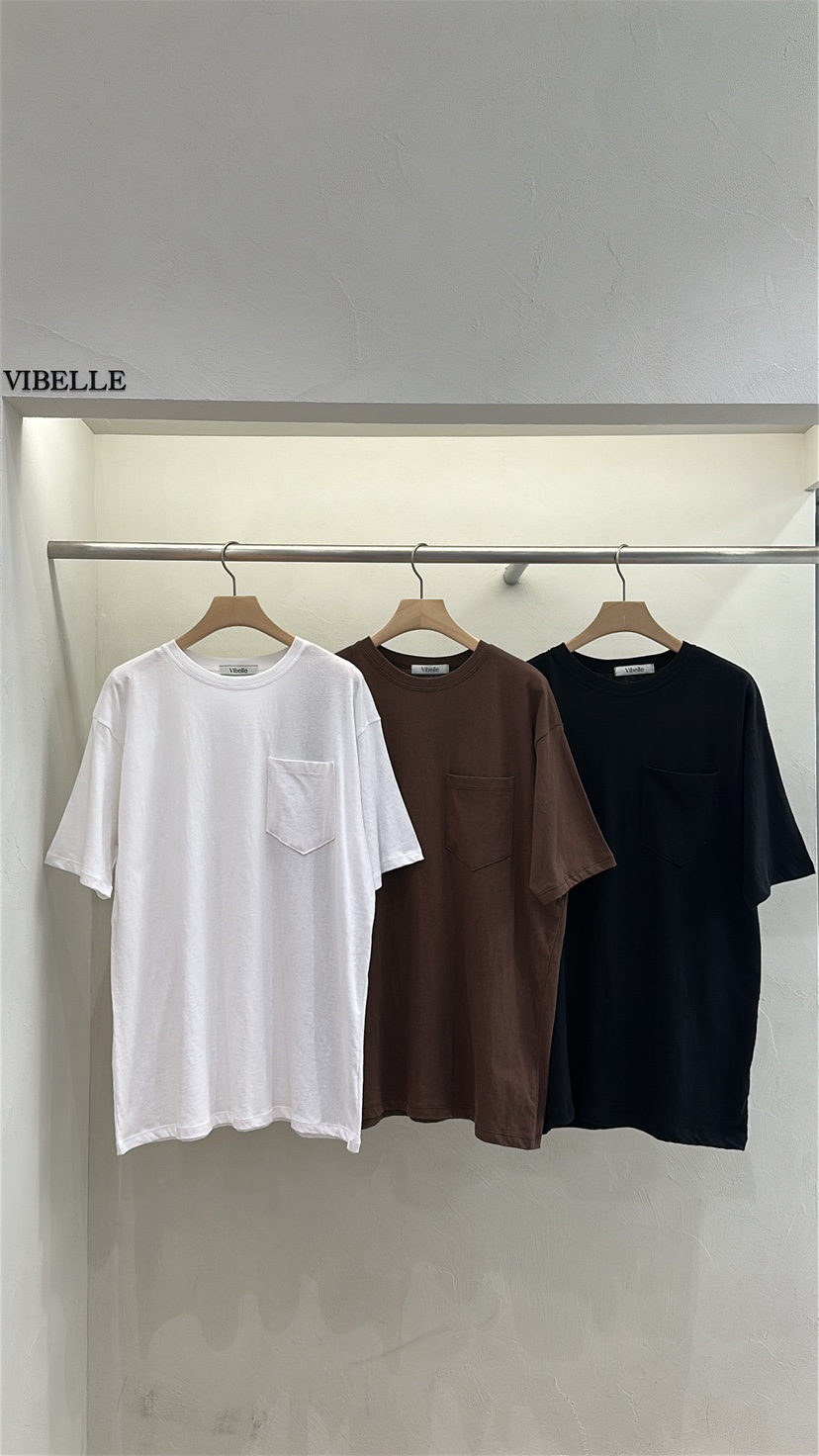 VIBELLE直郵韓國代購㊣女裝新品25春夏時尚推薦休閑T恤口袋VIBELLET恤