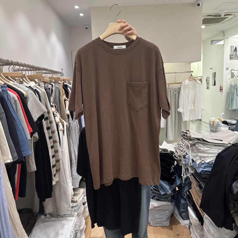 VIBELLE直郵韓國代購㊣女裝新品25春夏時尚推薦休閑T恤口袋VIBELLET恤圖色2
