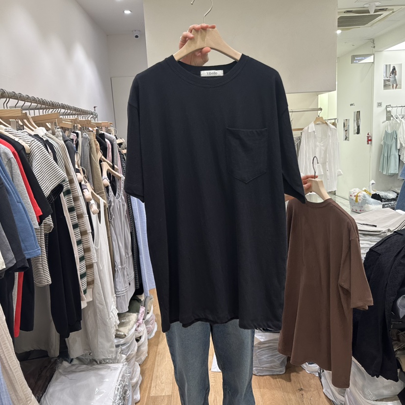 VIBELLE直郵韓國代購㊣女裝新品25春夏時尚推薦休閑T恤口袋VIBELLET恤圖色3