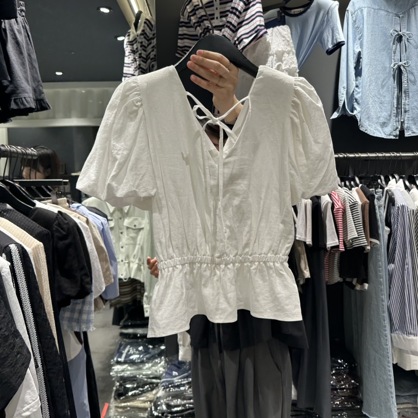 STAR-L韓國㊣直郵東大門代購女裝新品時尚襯衫蕾絲衫亞麻布STAR-L襯衫/蕾絲衫