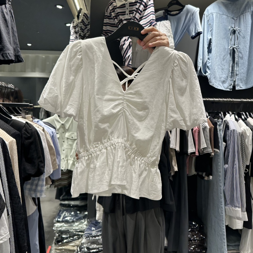 STAR-L韓國㊣直郵東大門代購女裝新品時尚襯衫蕾絲衫亞麻布STAR-L襯衫/蕾絲衫圖色2