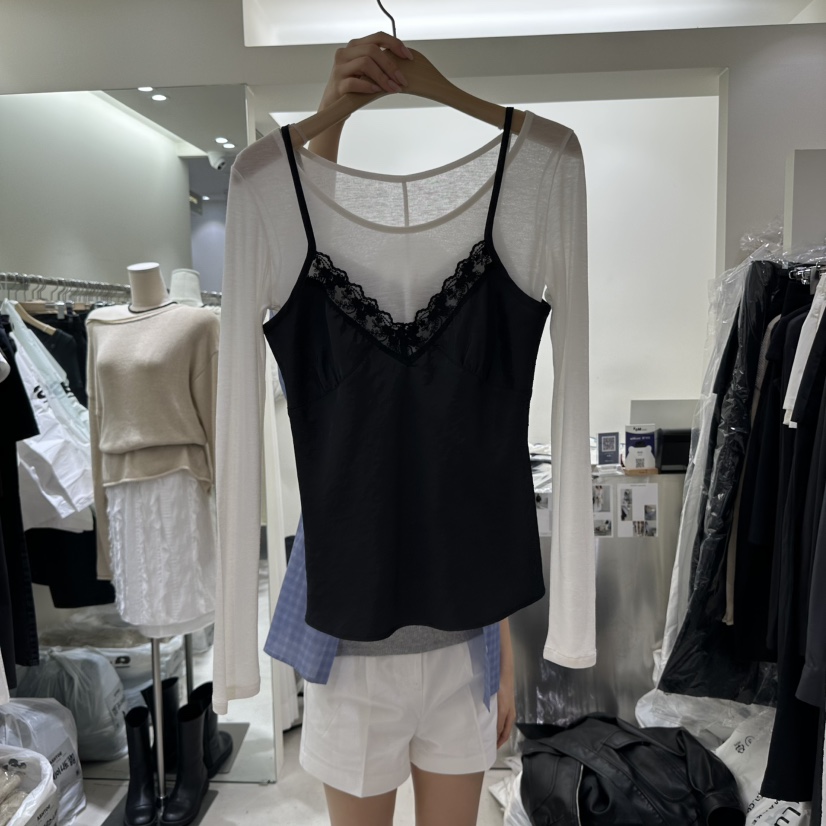 ASHTOE韓國直郵㊣女裝新品熱賣休閑吊帶背心不含內搭蕾絲緞面ASHTOE吊帶/背心圖色2