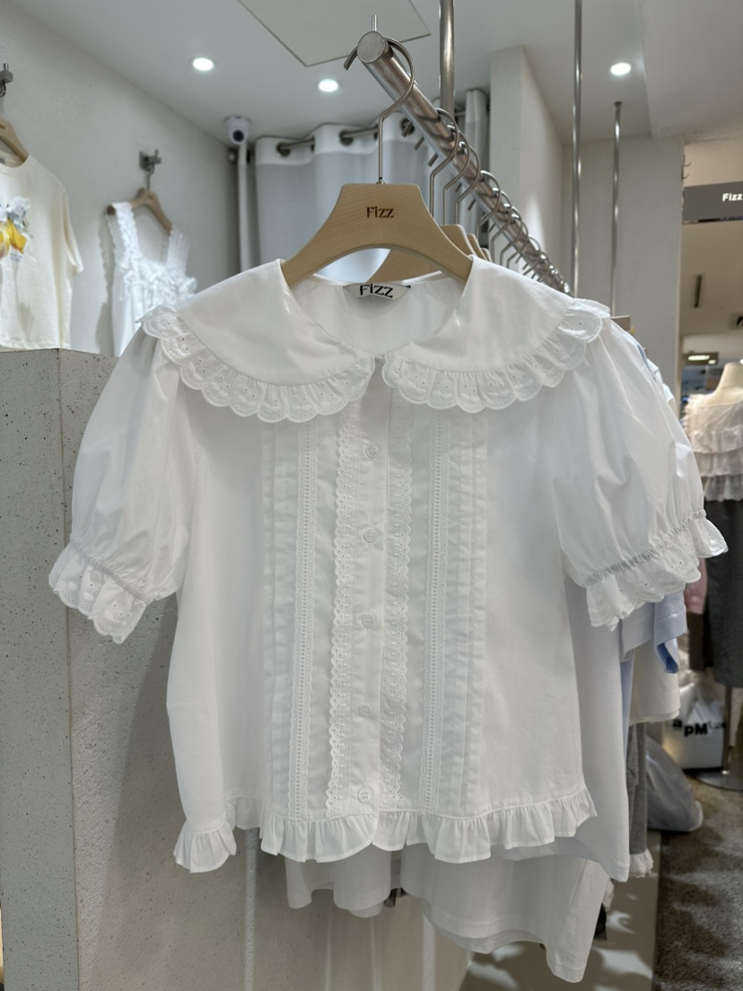 FIZZ韓國㊣直郵東大門代購女裝新款25春夏時尚休閑襯衫蕾絲衫FIZZ襯衫/蕾絲衫