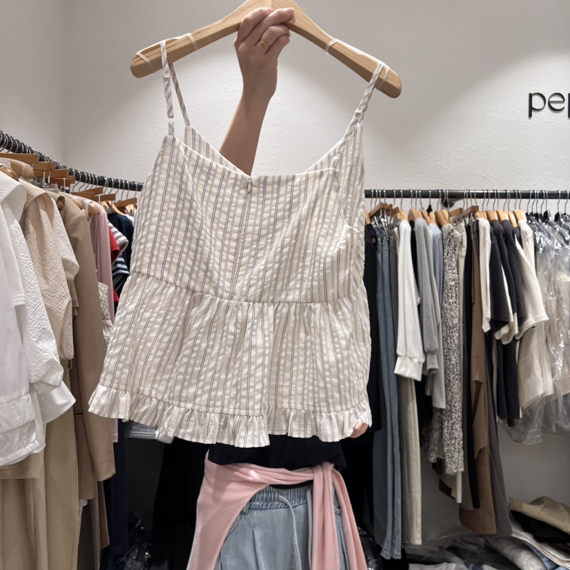 ALMOND PEPE韓國直郵㊣女裝新品休閑人氣熱賣吊帶背心荷葉邊ALMOND PEPE吊帶/背心