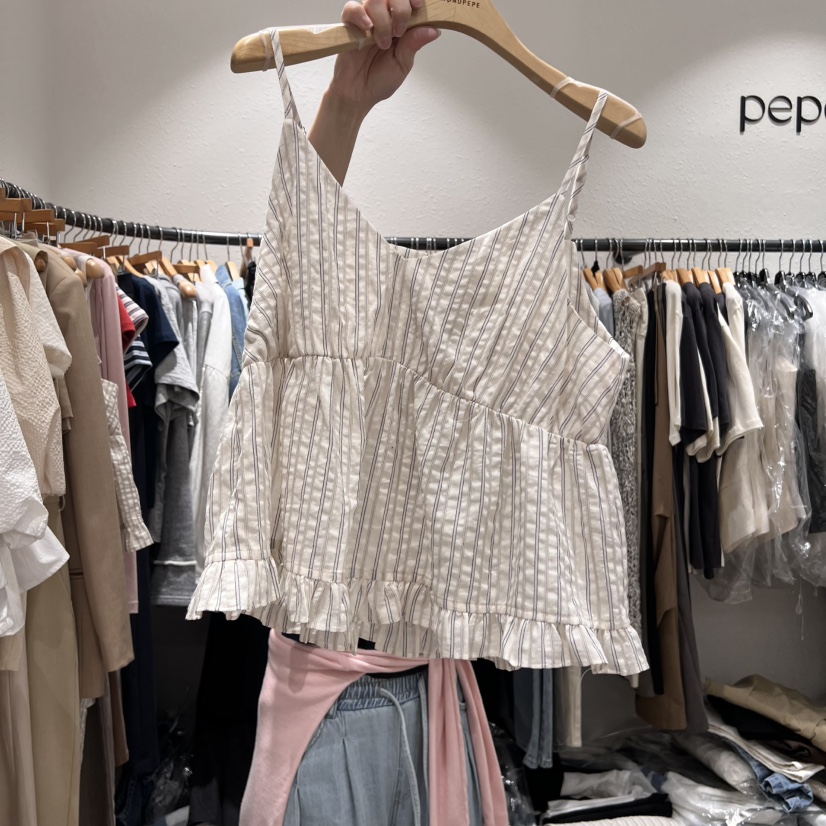 ALMOND PEPE韓國直郵㊣女裝新品休閑人氣熱賣吊帶背心荷葉邊ALMOND PEPE吊帶/背心