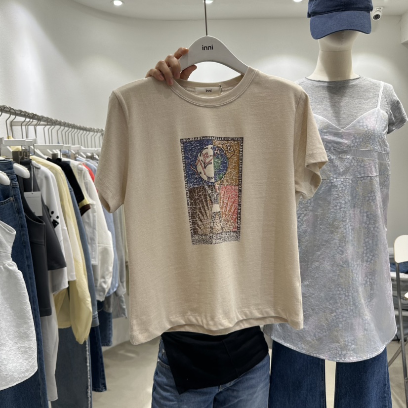 INNI韓國㊣直郵東大門代購女裝新品休閑25春夏時尚人氣熱賣T恤inniT恤圖色1