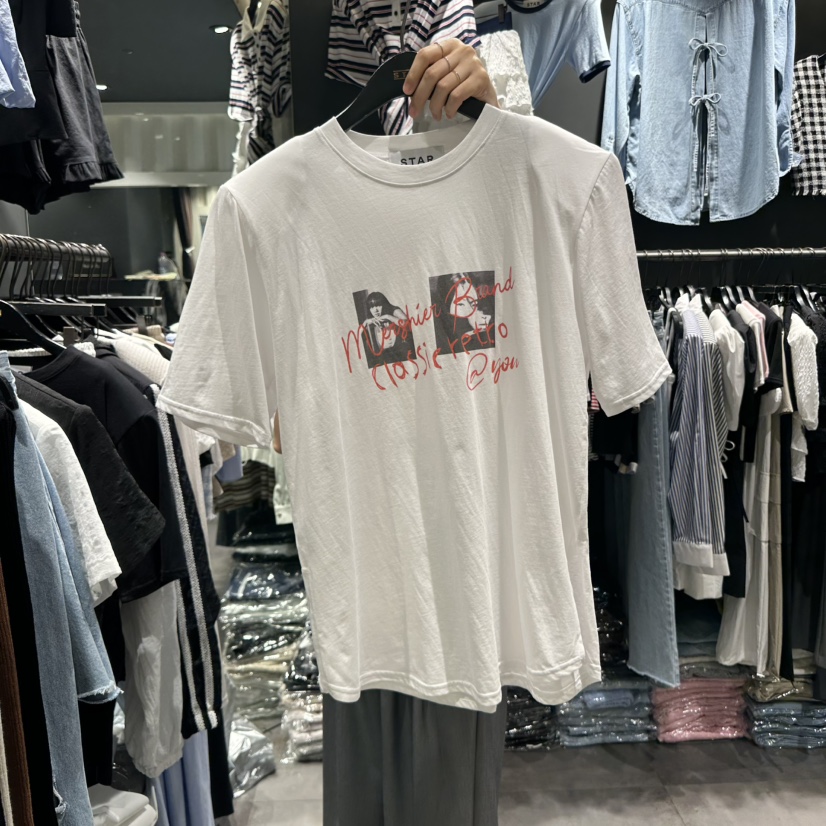 STAR-L韓國㊣直郵東大門代購女裝新品休閑熱賣時尚T恤復古STAR-LT恤