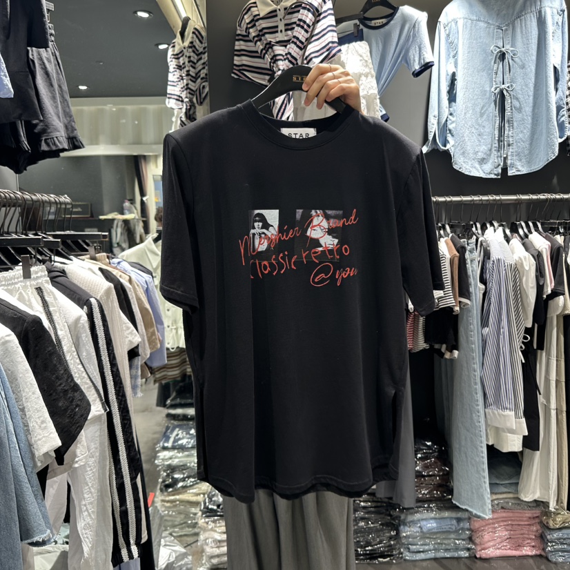 STAR-L韓國㊣直郵東大門代購女裝新品休閑熱賣時尚T恤復古STAR-LT恤圖色2