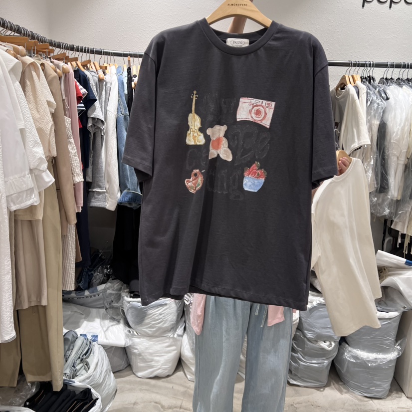 ALMOND PEPE韓國㊣直郵東大門代購女裝新款25春夏熱賣人氣T恤ALMOND PEPET恤圖色2