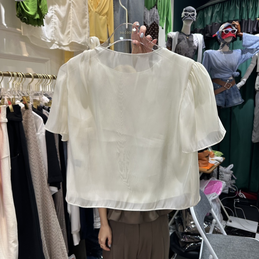 3COLOR韓國㊣直郵東大門代購女裝新款人氣襯衫蕾絲衫歐根紗Three color襯衫/蕾絲衫