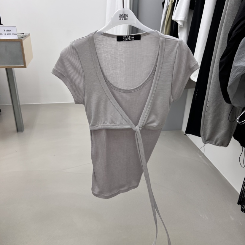 STAINLESS韓國直郵㊣東大門實拍女裝新品25春夏時尚T恤假兩件STAINLESST恤圖色2