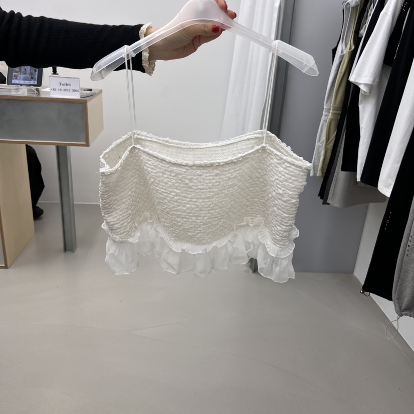 STAINLESS韓國㊣直郵東大門代購女裝新款25春夏吊帶背心粗花呢荷葉邊緊身STAINLESS吊帶/背心