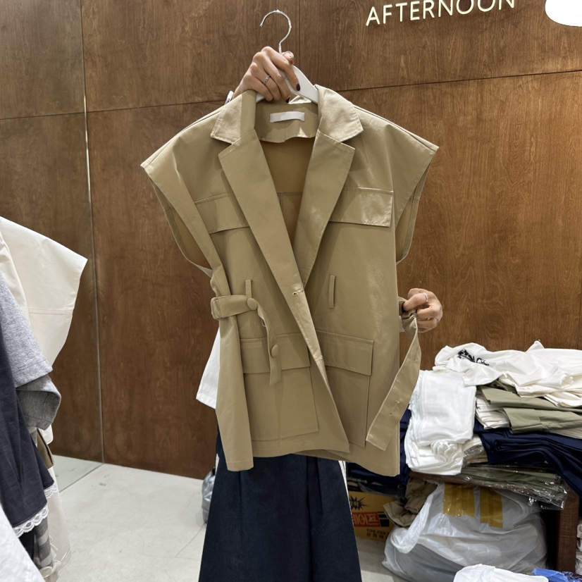 AFTERNOON-P直郵韓國代購㊣女裝新品人氣休閑熱賣馬甲含腰帶AFTERNOON馬甲圖色2