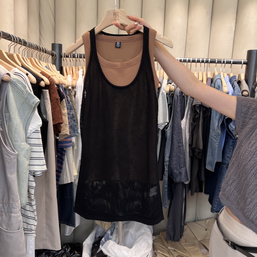 OUS/INCH-L東大門實拍女裝新款休閑吊帶背心不含內搭漁網OUS/INCH吊帶/背心圖色2