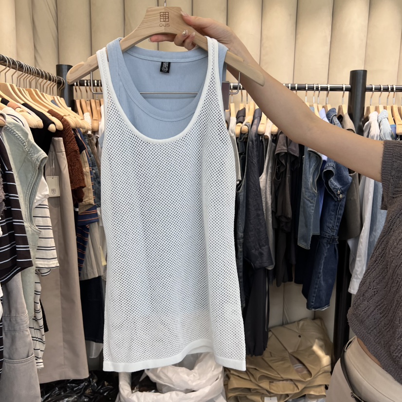 OUS/INCH-L東大門實拍女裝新款休閑吊帶背心不含內搭漁網OUS/INCH吊帶/背心圖色3