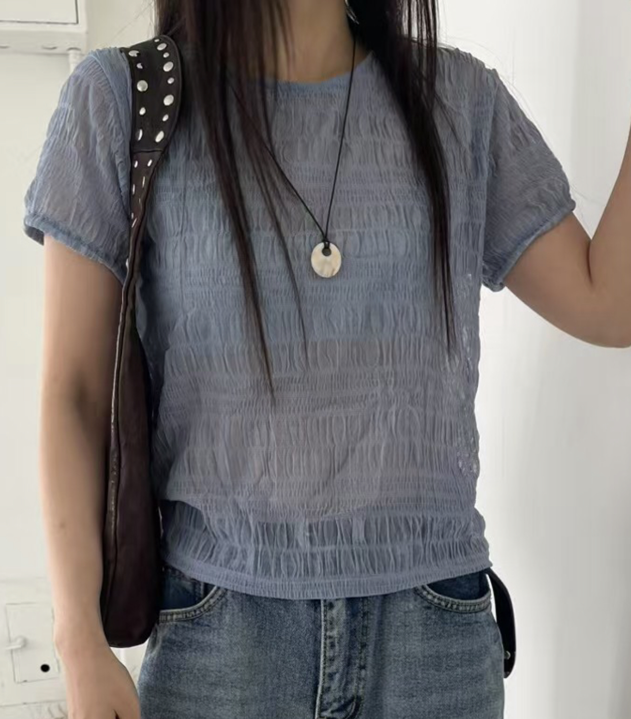 PAZ東大門代購女裝新款人氣真品休閑推薦熱賣時尚職業T恤褶皺PAZT恤圖色2