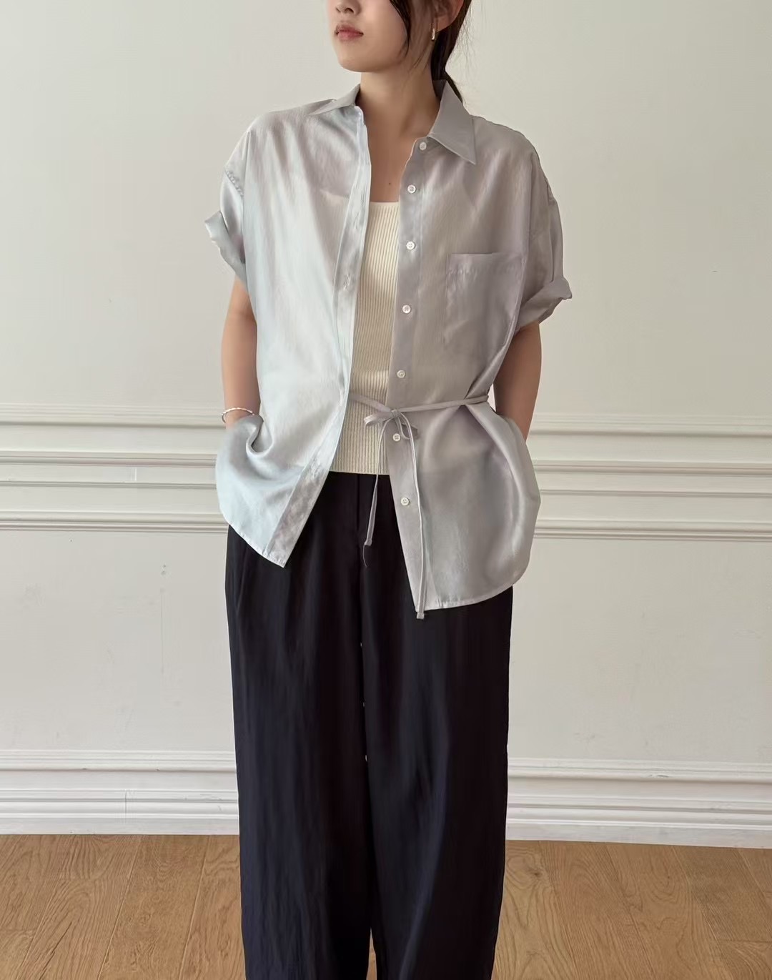 AMYGRACE韓國代購女裝新款推薦真品休閑熱賣25春夏襯衫蕾絲衫AMYGRACE襯衫/蕾絲衫
