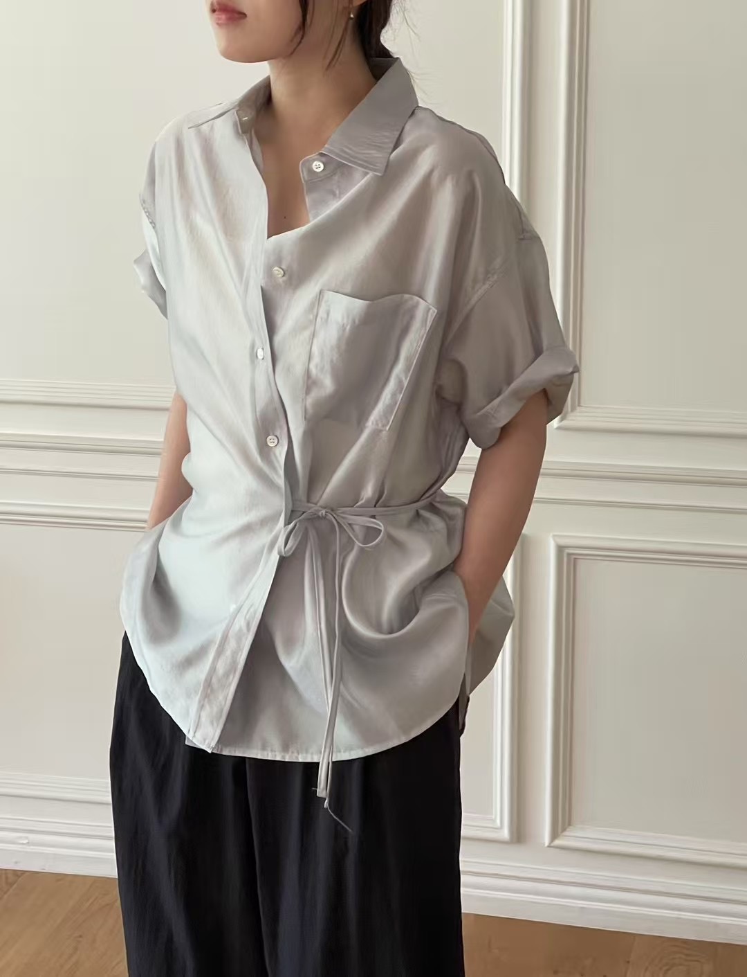 AMYGRACE韓國代購女裝新款推薦真品休閑熱賣25春夏襯衫蕾絲衫AMYGRACE襯衫/蕾絲衫