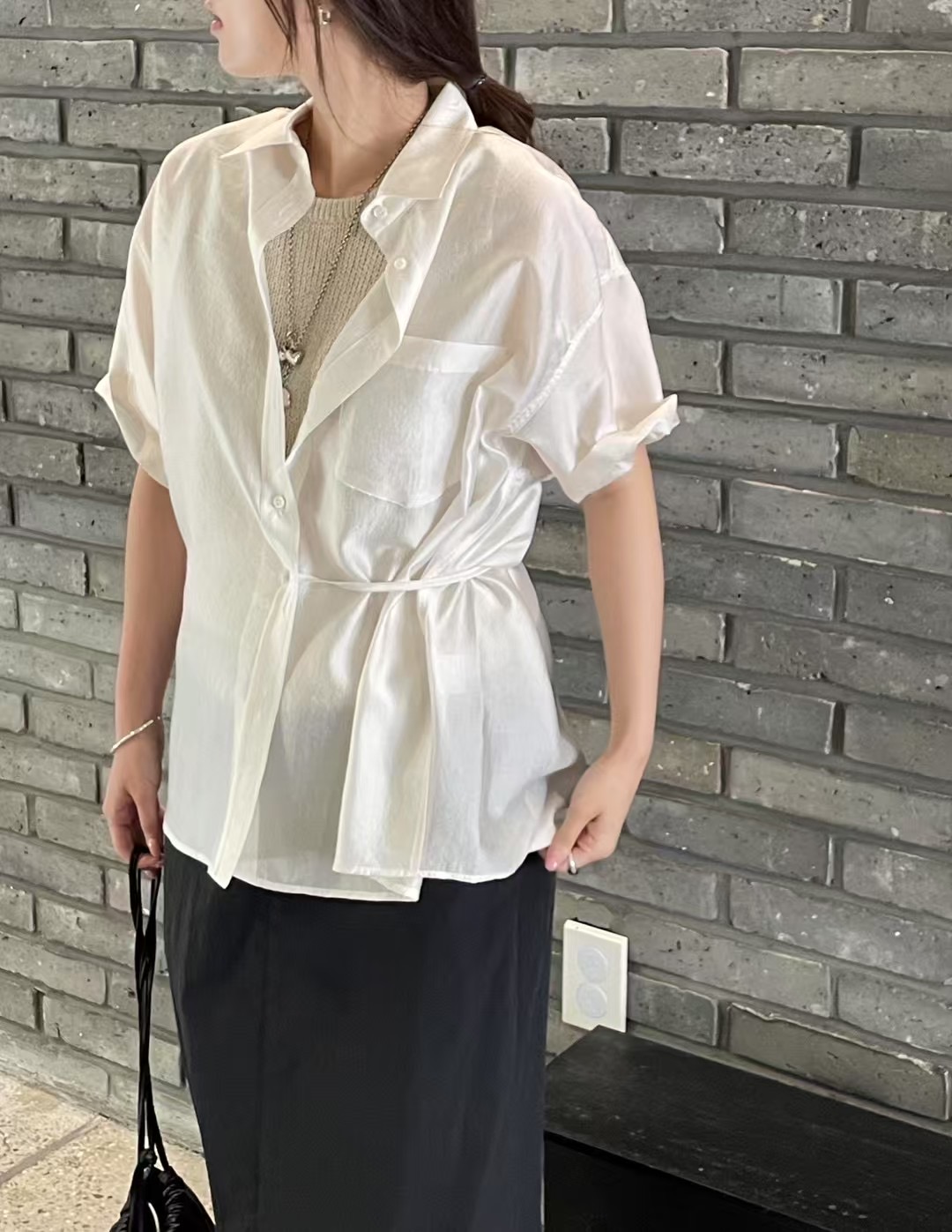 AMYGRACE韓國代購女裝新款推薦真品休閑熱賣25春夏襯衫蕾絲衫AMYGRACE襯衫/蕾絲衫圖色2