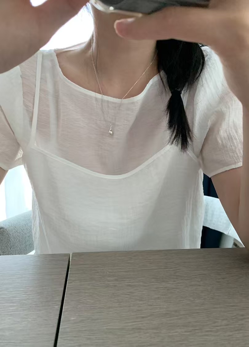 MELLOUNGE-멜라운지-T東大門代購女士新品推薦襯衫蕾絲衫假兩件緊身MELLOUNGE-T襯衫/蕾絲衫