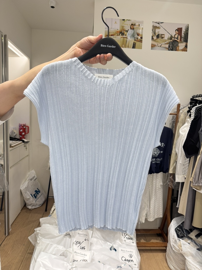 BIEN GARDER東大門代購女士新品25春夏推薦針織衫褶皺亞麻BIEN GARDER針織衫