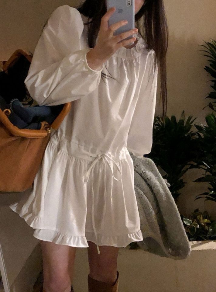 STAY HERE韓國代購女士新品真品時尚推薦職業連衣裙荷葉邊STAY HERE連衣裙