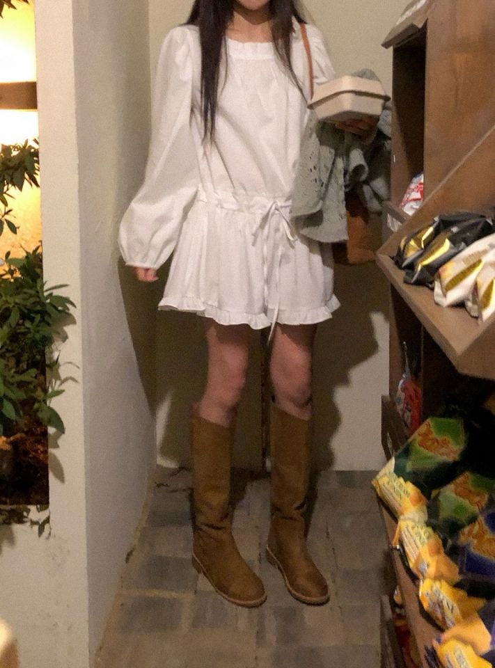 STAY HERE韓國代購女士新品真品時尚推薦職業連衣裙荷葉邊STAY HERE連衣裙