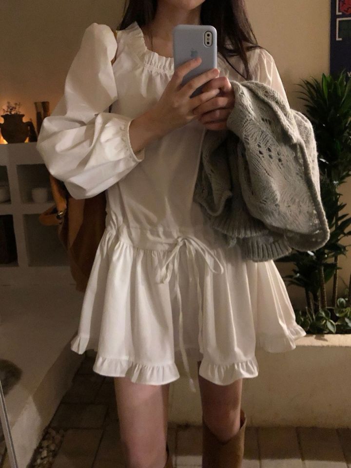 STAY HERE韓國代購女士新品真品時尚推薦職業連衣裙荷葉邊STAY HERE連衣裙