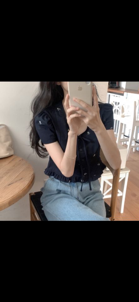 STAY HERE韓國直郵女裝新款休閑25春夏熱賣襯衫蕾絲衫刺繡STAY HERE襯衫/蕾絲衫
