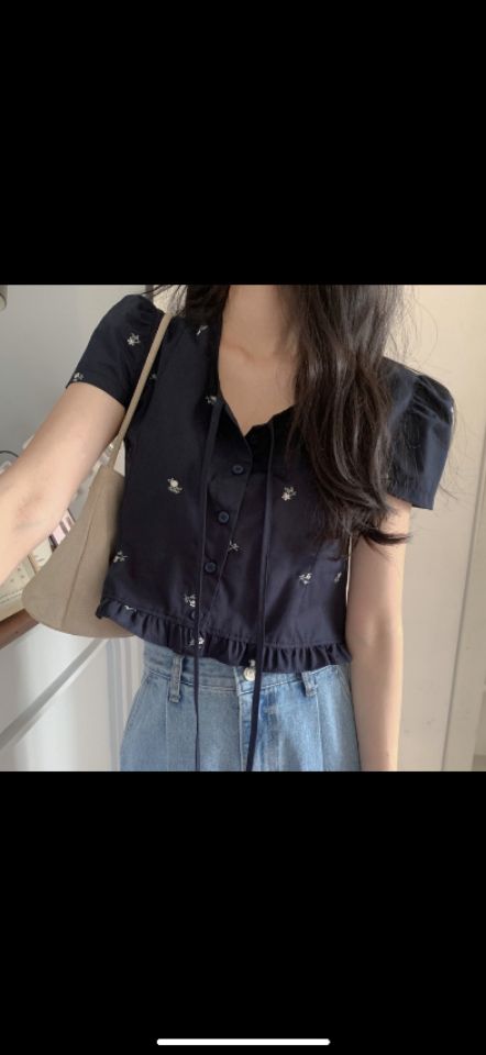 STAY HERE韓國直郵女裝新款休閑25春夏熱賣襯衫蕾絲衫刺繡STAY HERE襯衫/蕾絲衫