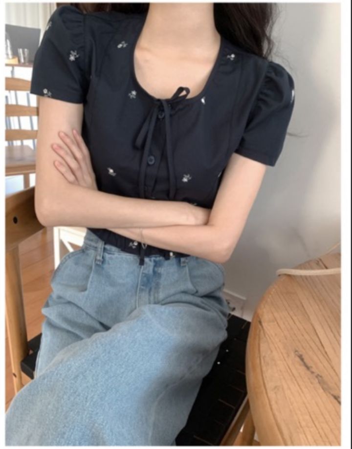 STAY HERE韓國直郵女裝新款休閑25春夏熱賣襯衫蕾絲衫刺繡STAY HERE襯衫/蕾絲衫