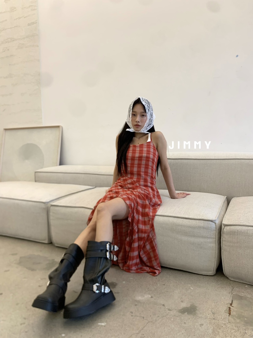 JIMMY韓國㊣直郵東大門代購女裝新款熱賣25春夏長裙不含內搭格紋JIMMY/REMAKE長裙