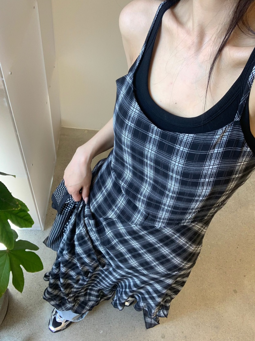 JIMMY韓國㊣直郵東大門代購女裝新款熱賣25春夏長裙不含內搭格紋JIMMY/REMAKE長裙