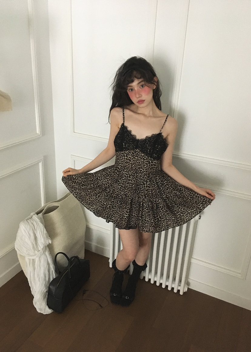 OURWAVE/OUR ROOM韓國直郵女裝新款熱賣休閑推薦連衣裙豹紋Our Wave/Our Room連衣裙