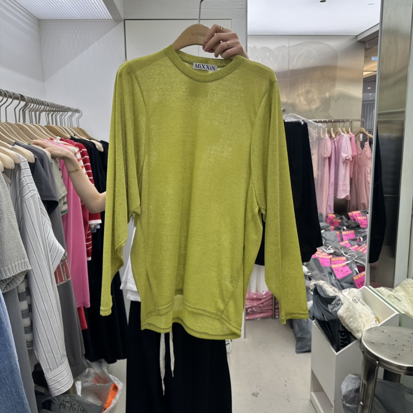 MIXXIN韓國直郵㊣東大門實拍女裝新款時尚推薦長袖T恤透視亞麻MIXXIN長袖T恤圖色5