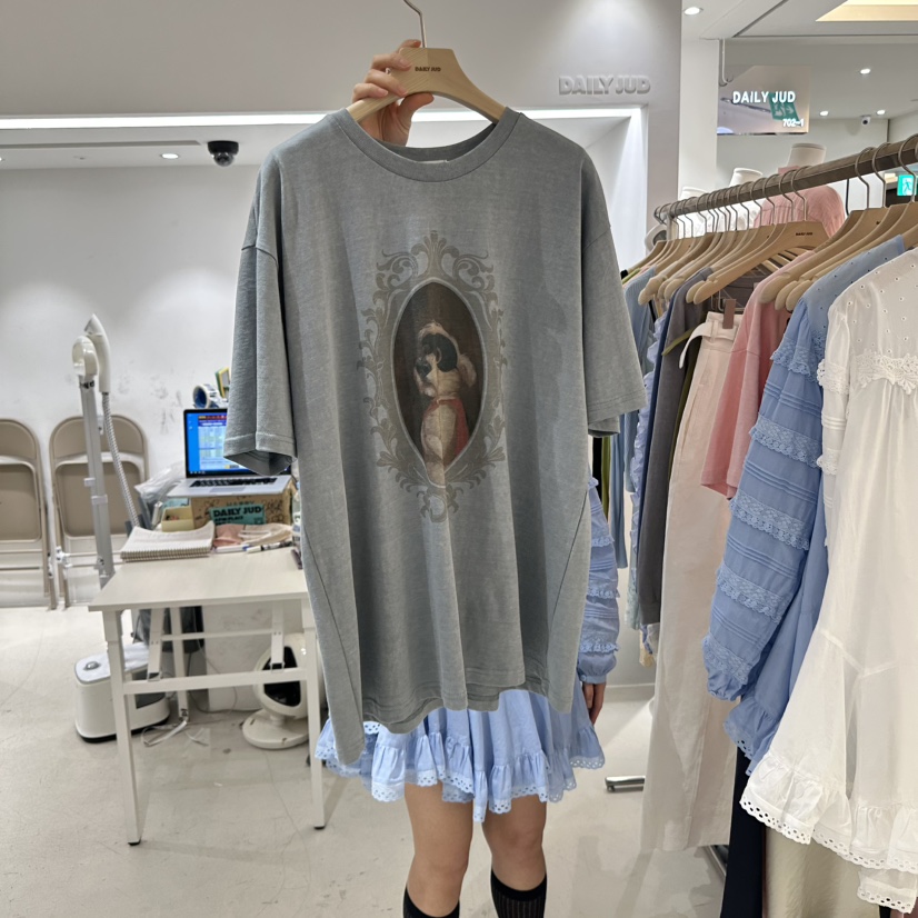 DAILYJUD韓國直郵㊣東大門實拍女裝新品時尚熱賣休閑T恤復古DAILY JUDT恤圖色2