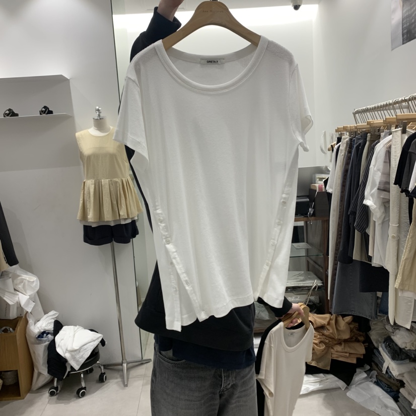 ANN MARGRET韓國代購女裝新品25春夏T恤紐扣GRETA.YT恤